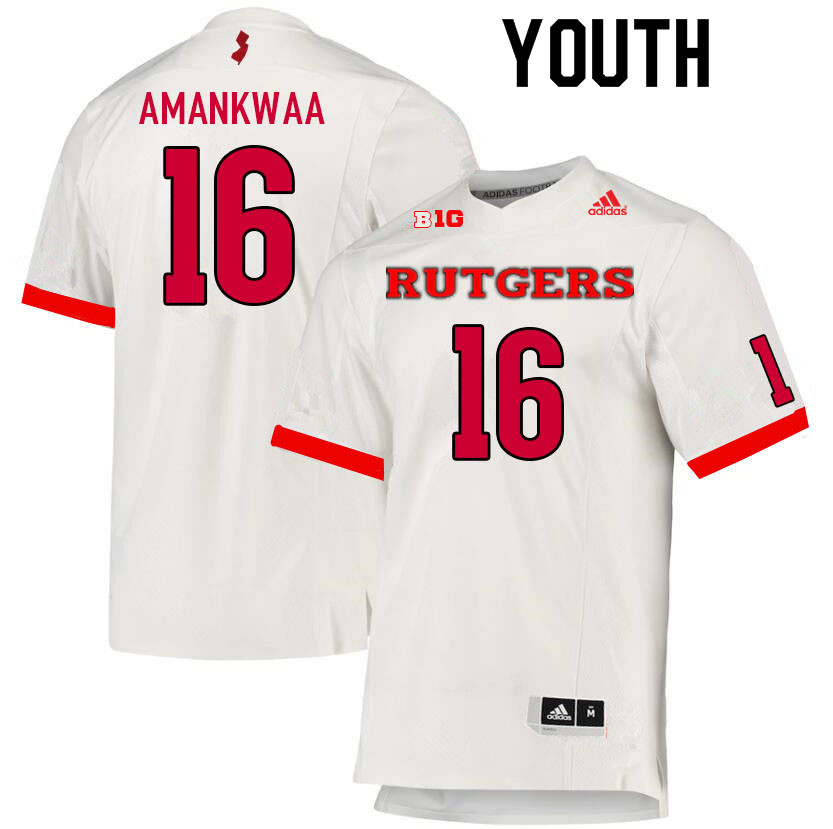 Youth #16 Thomas Amankwaa Rutgers Scarlet Knights College Football Jerseys Sale-White - Click Image to Close